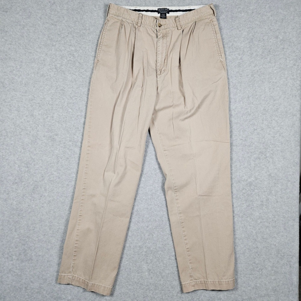 Vintage Polo Jeans Company Mens 36x32 Tan Pants Chino Pleated Khaki (Fits 34x31)
